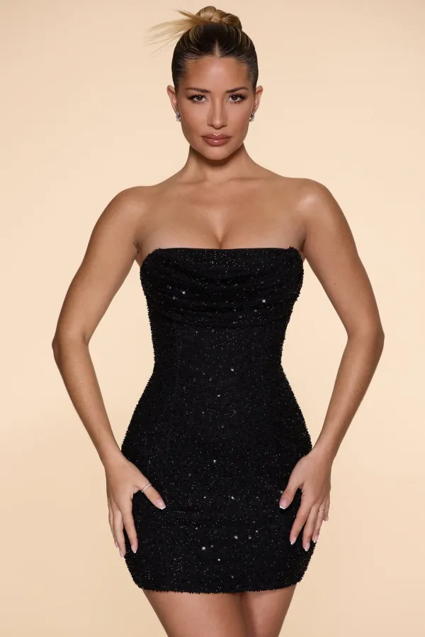 Embellished Strapless Mini Dress - Black