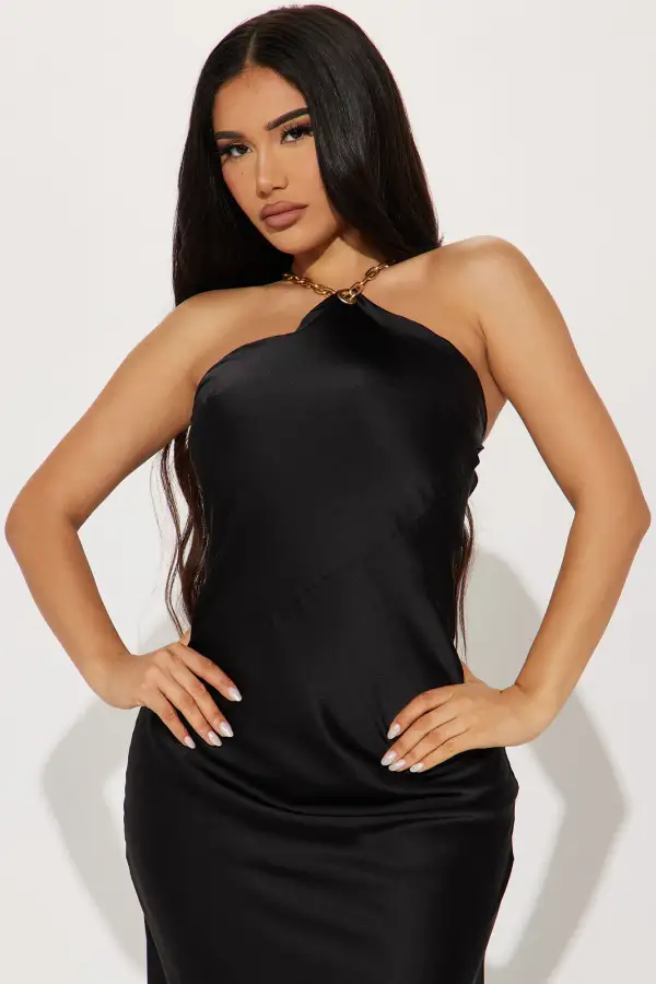 Madeline Satin Maxi Dress - Black