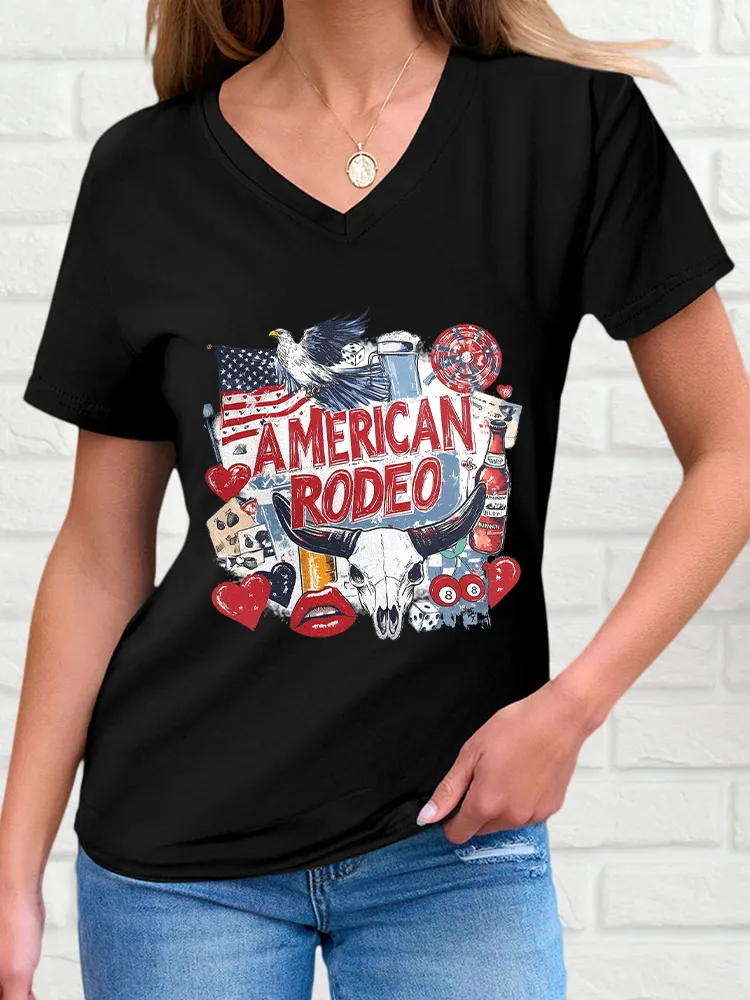 Woman'S American Rodeo V-Neck And Short Sleeves T-Shirt