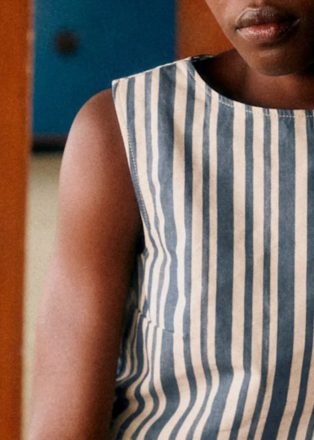 Sleeveless Striped Denim Jacket