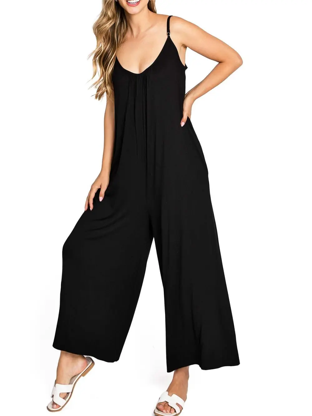 Black Spaghetti - Strap Wide - Leg Jumpsuit