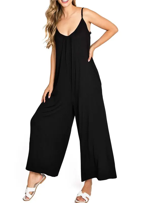 Black Spaghetti - Strap Wide - Leg Jumpsuit