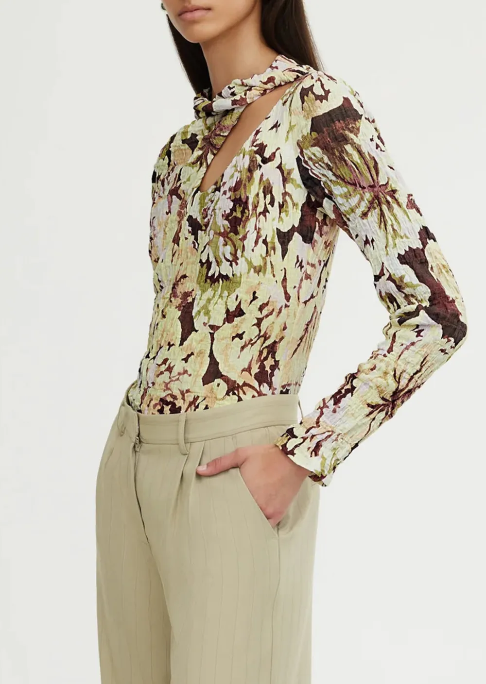 Floral Cut Out Long Sleeve Top