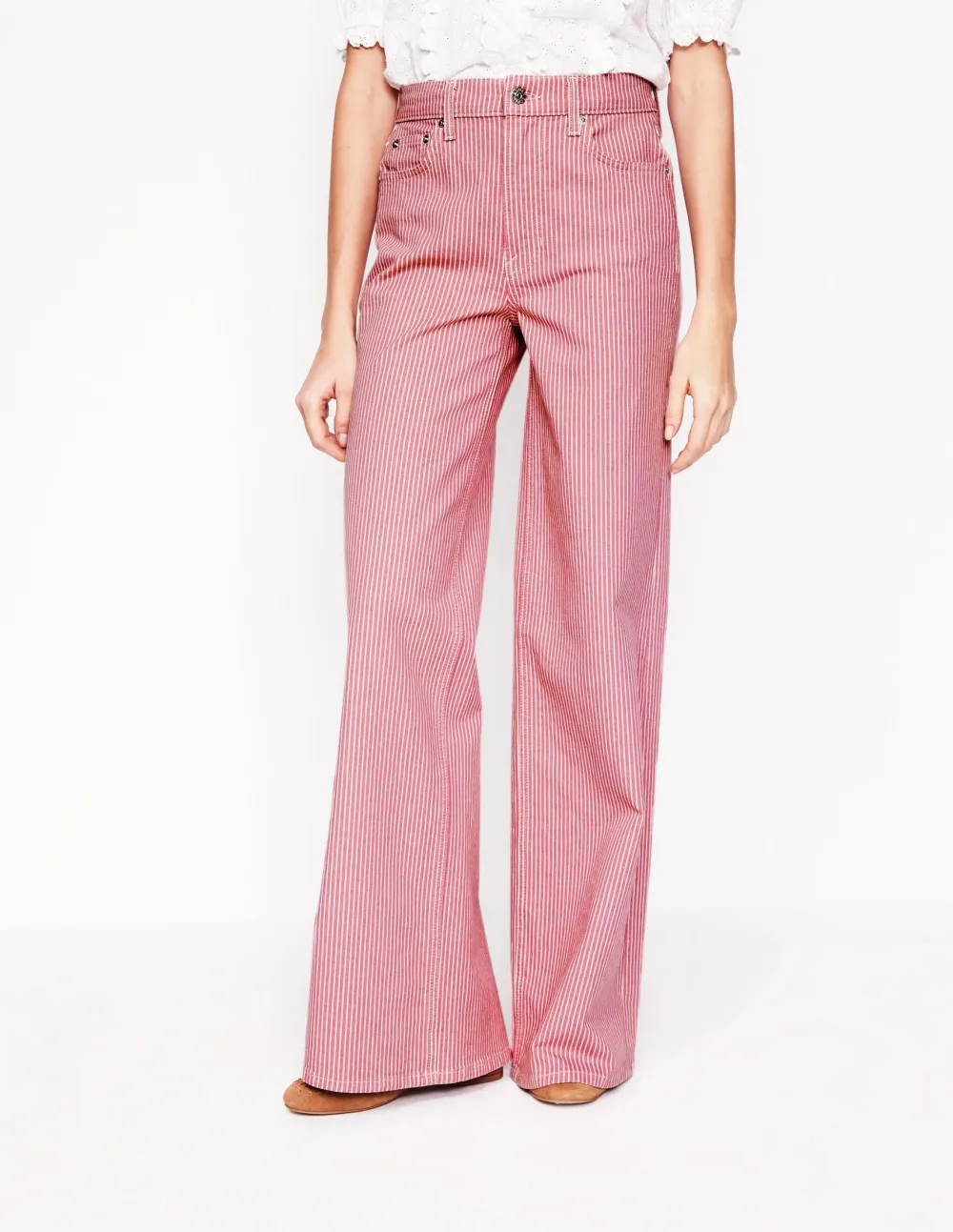 Pink Striped High - Rise Wide - Leg Jeans