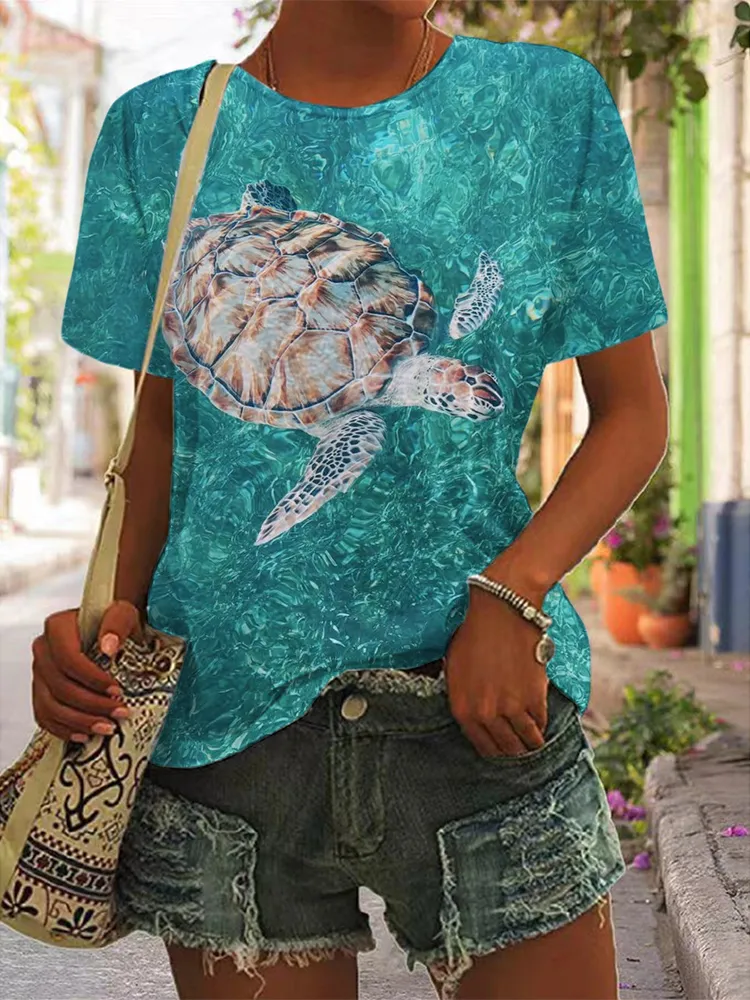 Women'S Sea Turtles Short Sleeve Round Neck Pure Cotton T-Shirt