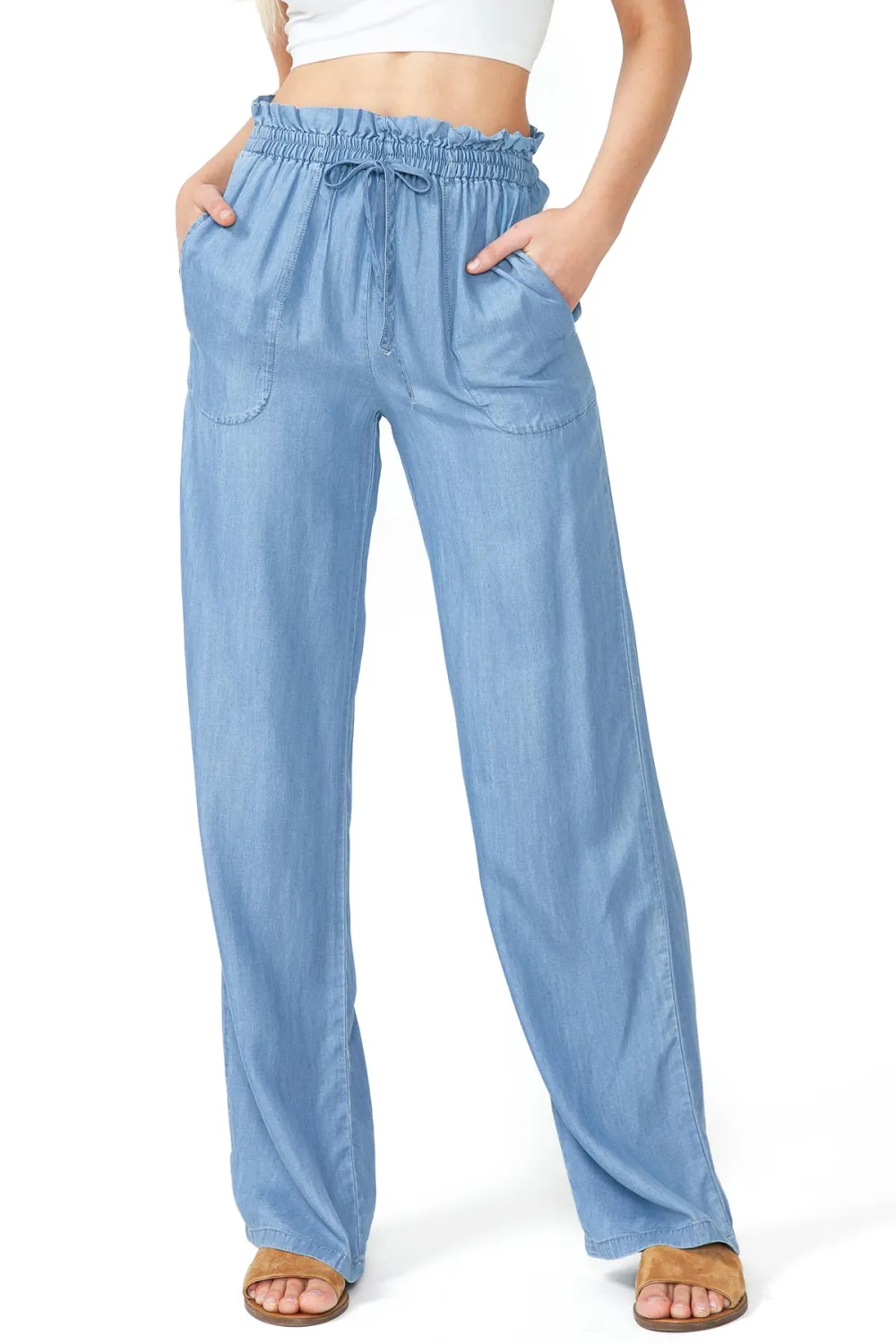 Light Blue Elastic - Waist Wide - Leg Pants
