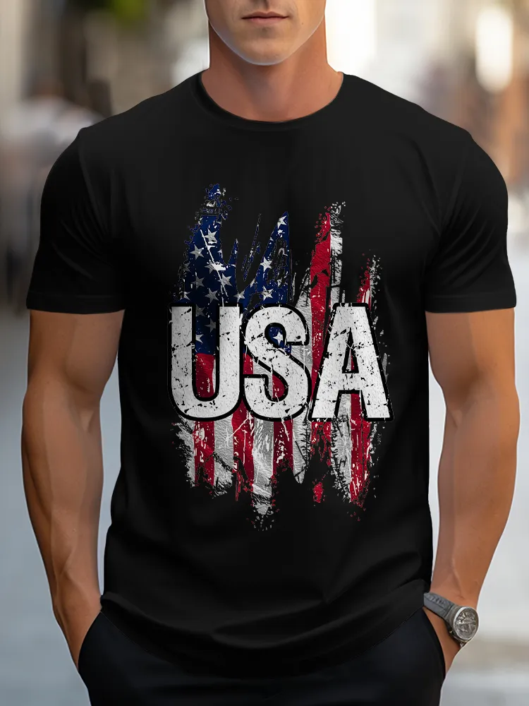 Man'S USA Round-Neck Short-Sleeved T-Shirt