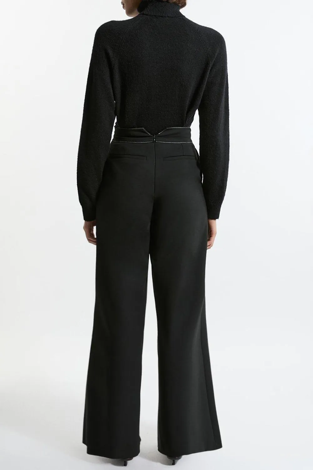Compact Stretch Tailored Flared High Waisted Trousers
