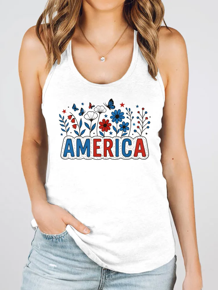 Women'S America Round-Necked Sleeveless Vest