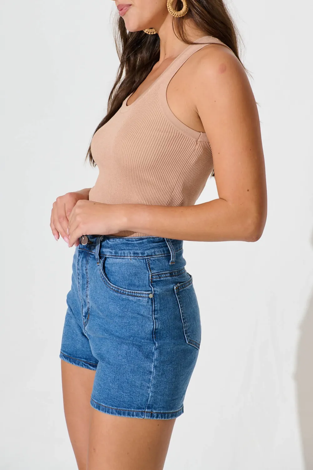 Blue Denim High Waist Shorts