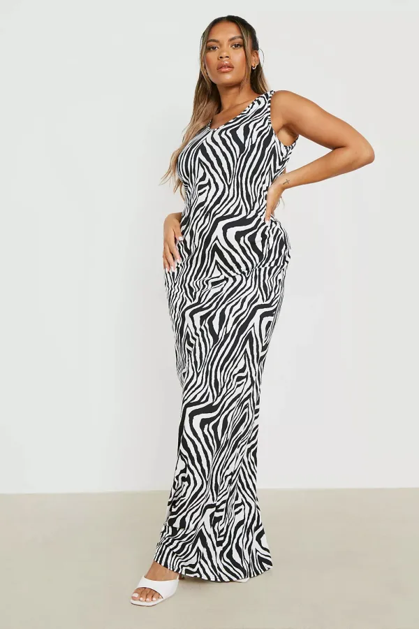 PLUS ZEBRA SCOOP NECK MAXI DRESS