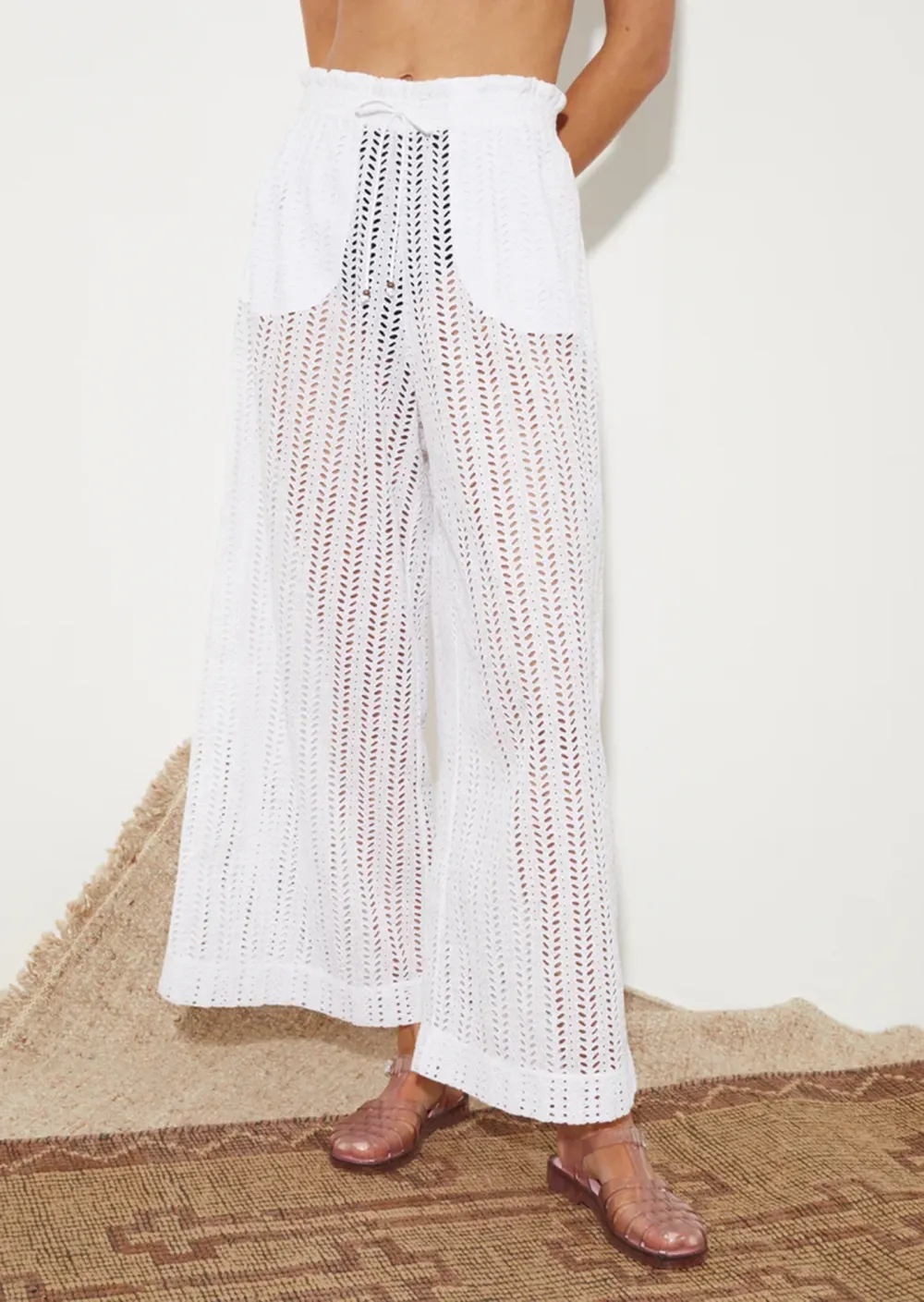 Crochet Knit Open Weave Wide Leg Pants