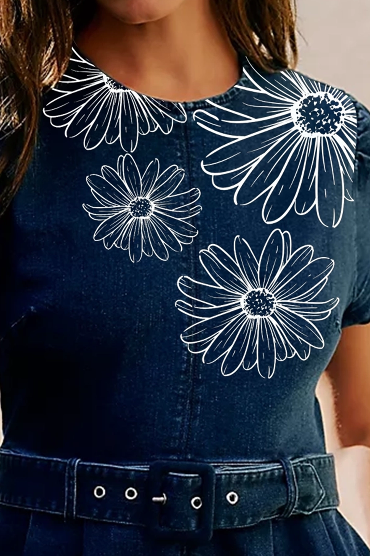 Short Sleeve Belted Denim Romper
