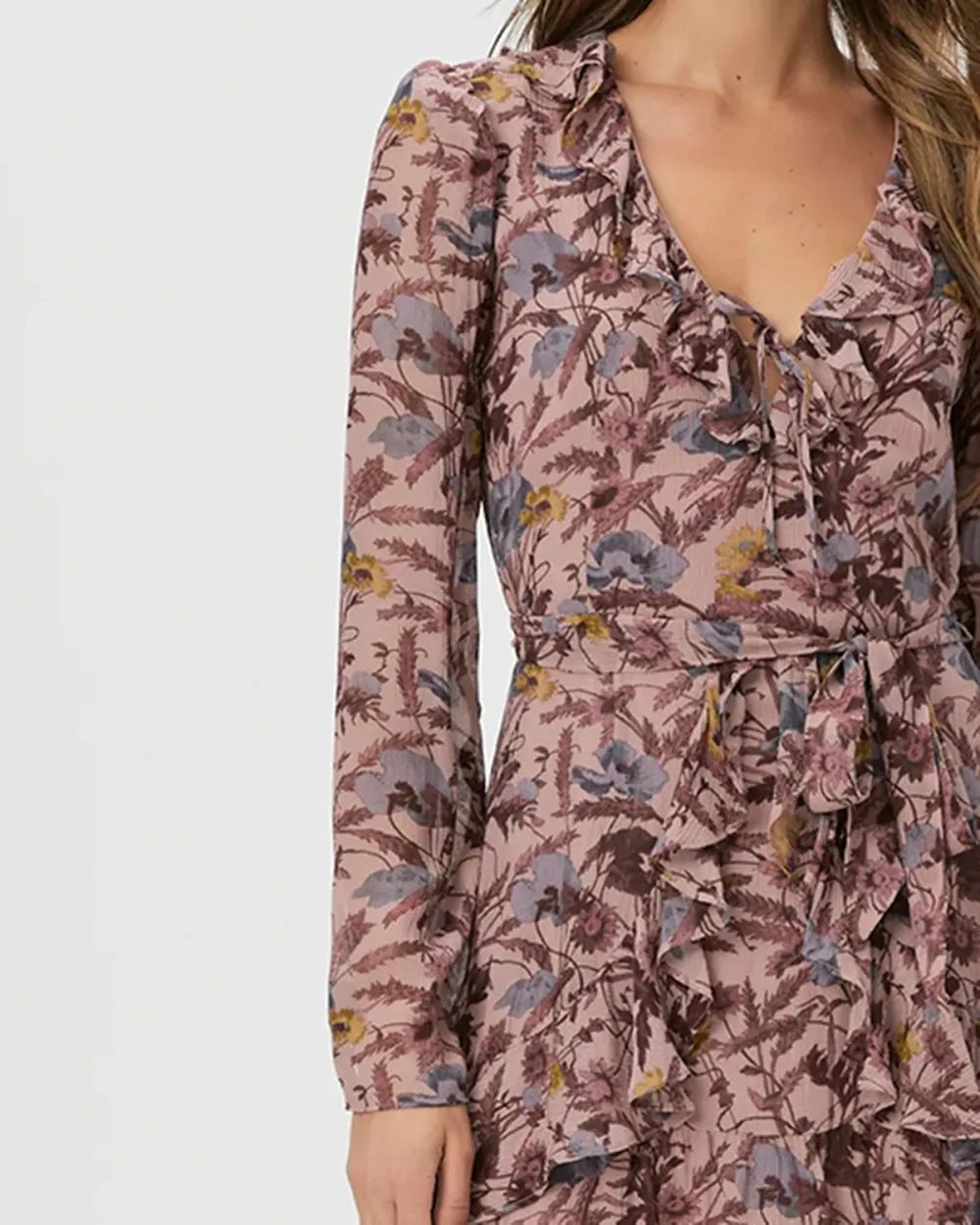 Dark Primrose Multi Silk Floral Print Wrap Mini Dress