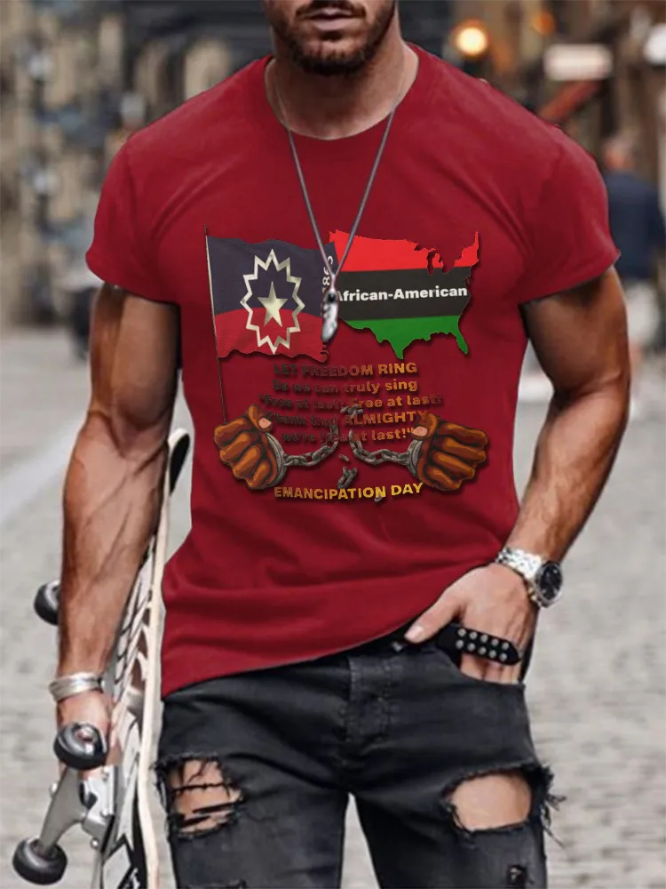 Men'S Round-Neck Short-Sleeved T-Shirt With African-American Prints