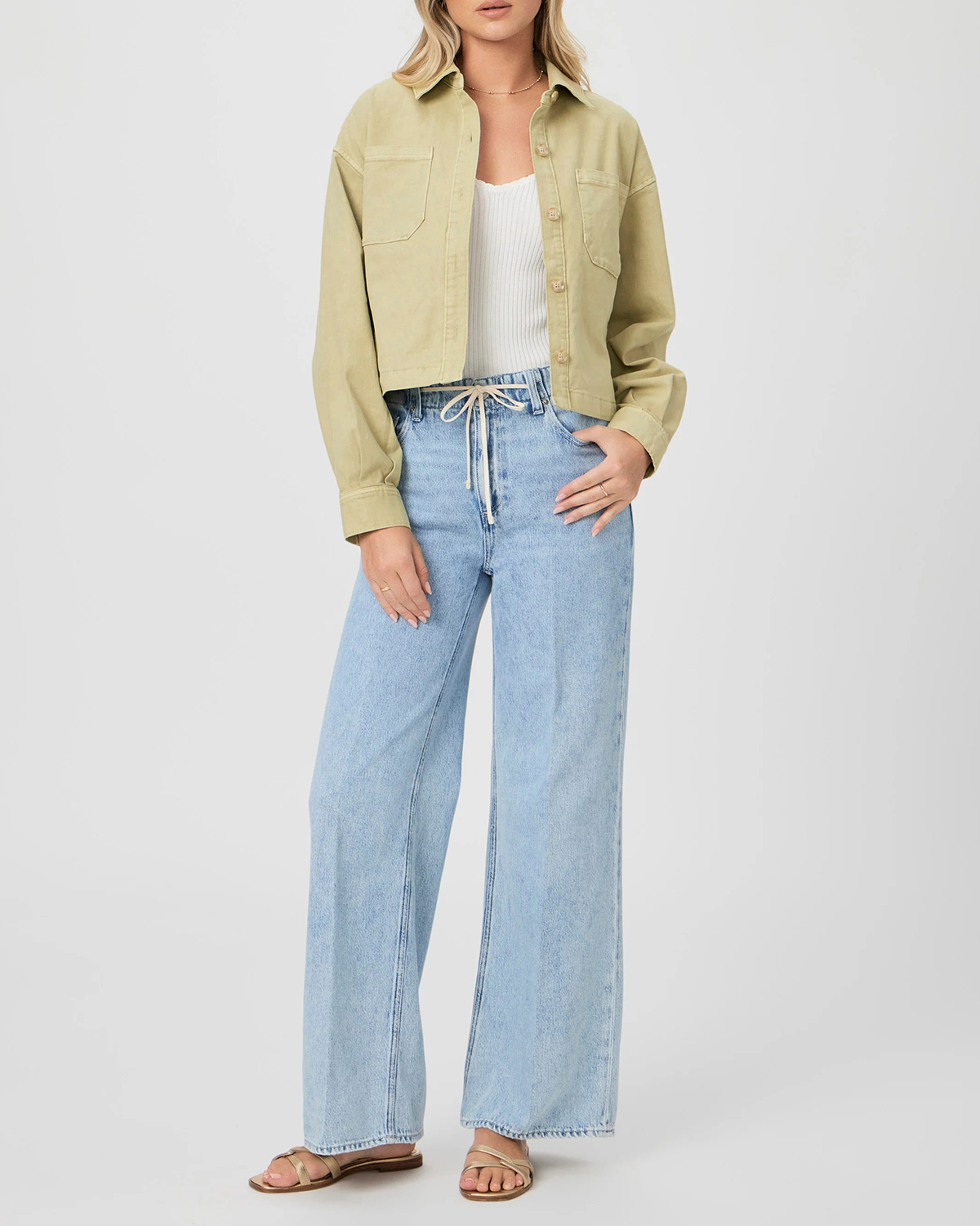 Vintage Pale Olive Inspired Cropped Shacket