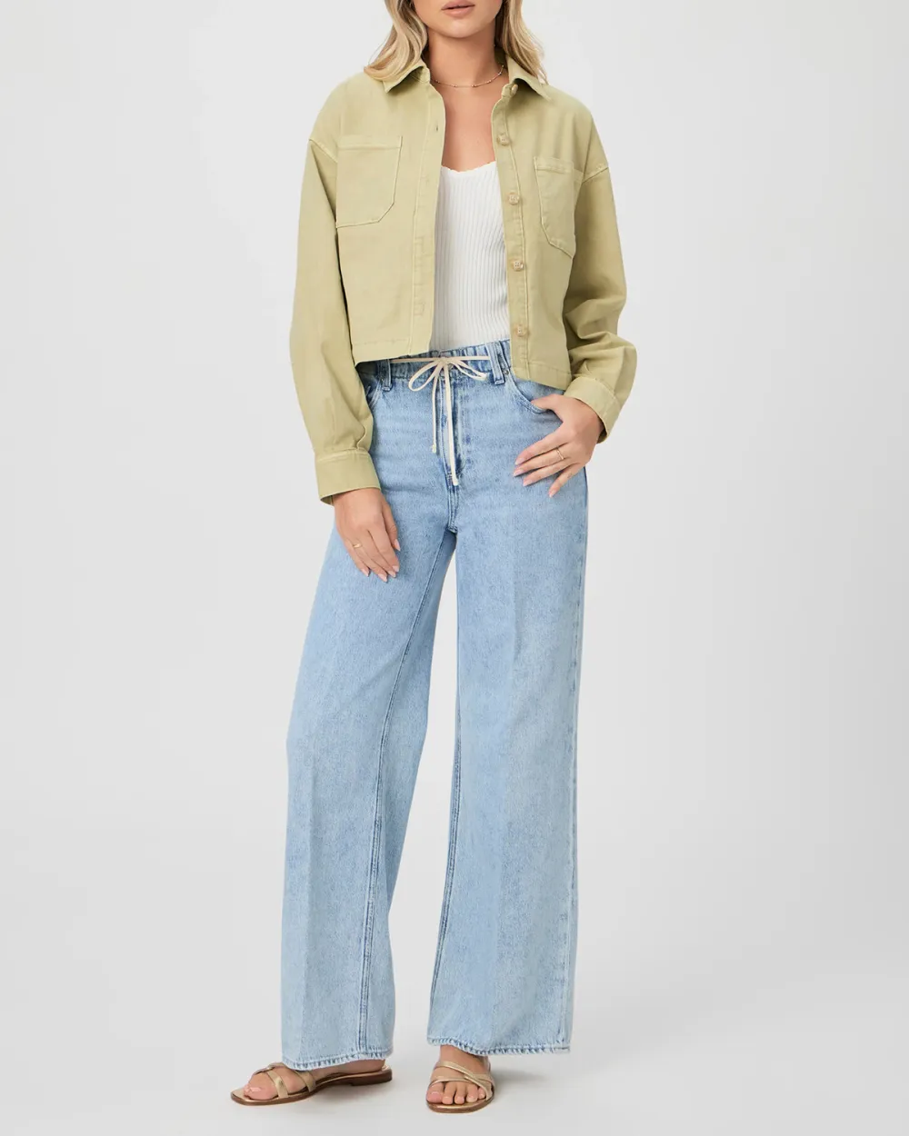 Vintage Pale Olive Inspired Cropped Shacket