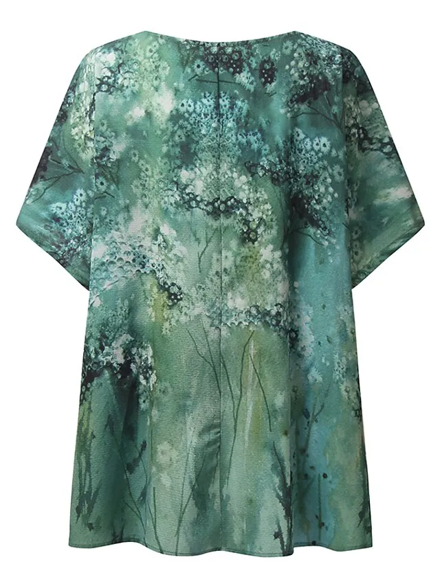 Women's Plus Size Shirt Blouse Yellow Pink Blue Graphic Floral Print Short Sleeve Daily Vacation Weekend Vintage Basic Holiday Crew Neck Regular Fit Dolman Sleeve Summer Spring