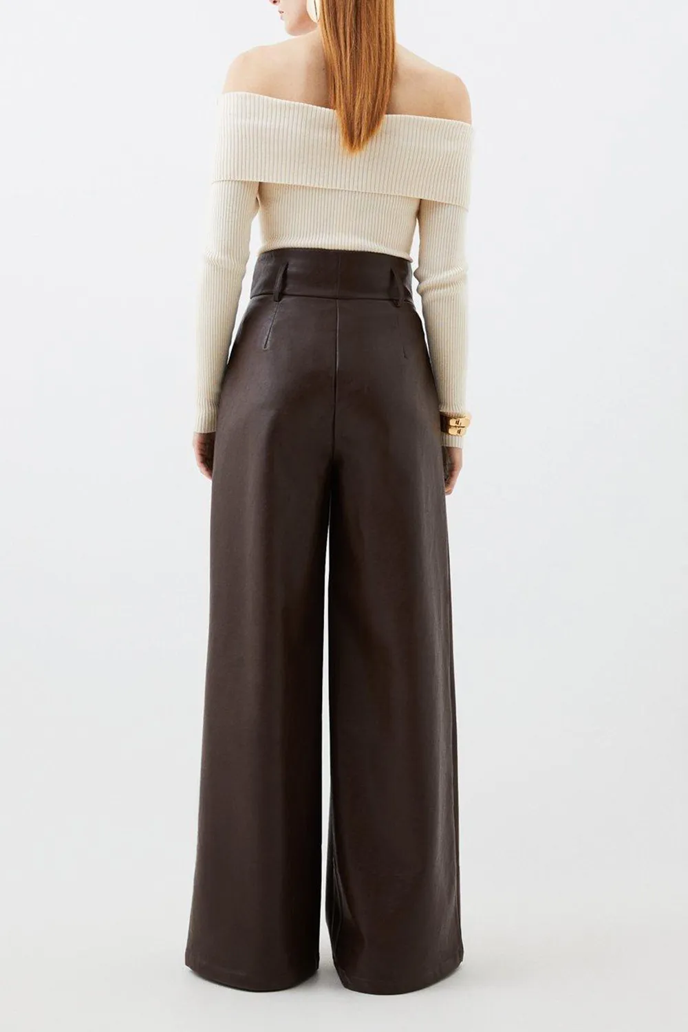 Faux Leather High Waisted Wide Leg Trousers