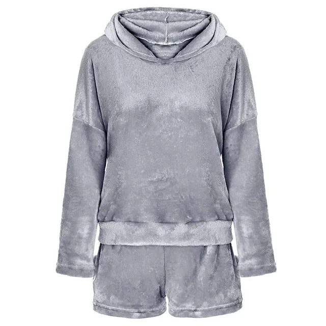 Women's Loungewear Fluffy Pajama Fuzzy Sweatsuit Sets 2 Pieces Animal Cat Warm Plush Comfort Home Street Daily Fleece Hoodie Long Sleeve Hoodie Shorts Elastic Waist Fall Winter Pink Navy Blue