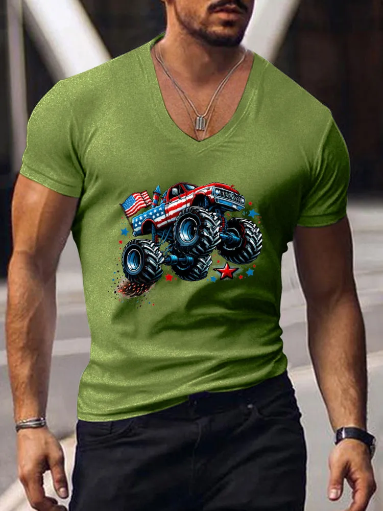 Independence Day Print Short-Sleeved V-Neck T-Shirt