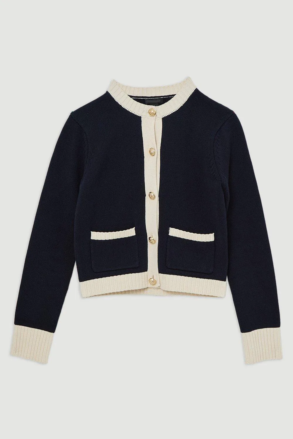 Cotton Cropped Knit Boxy Cardigan