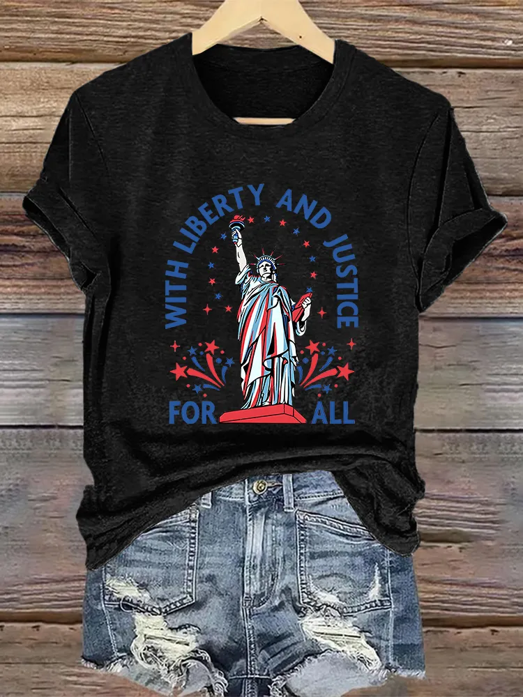Woman'S With Liberty And Justice For All Crew Neck Short Sleeve T-Shirt