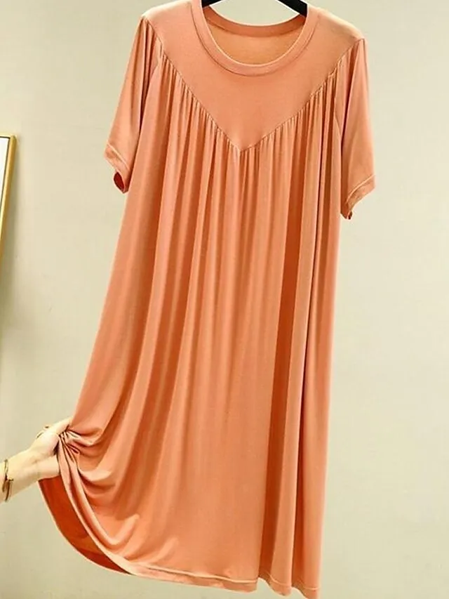 Women's Pajamas Nightgown Nightshirt Dress Pure Color Simple Casual Soft Home Daily Bed Polyester Breathable Crew Neck Short Sleeve Summer Spring Black Yellow
