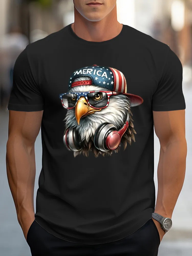 Man'S Independence Day Eagle Round-Neck Short-Sleeved T-Shirt