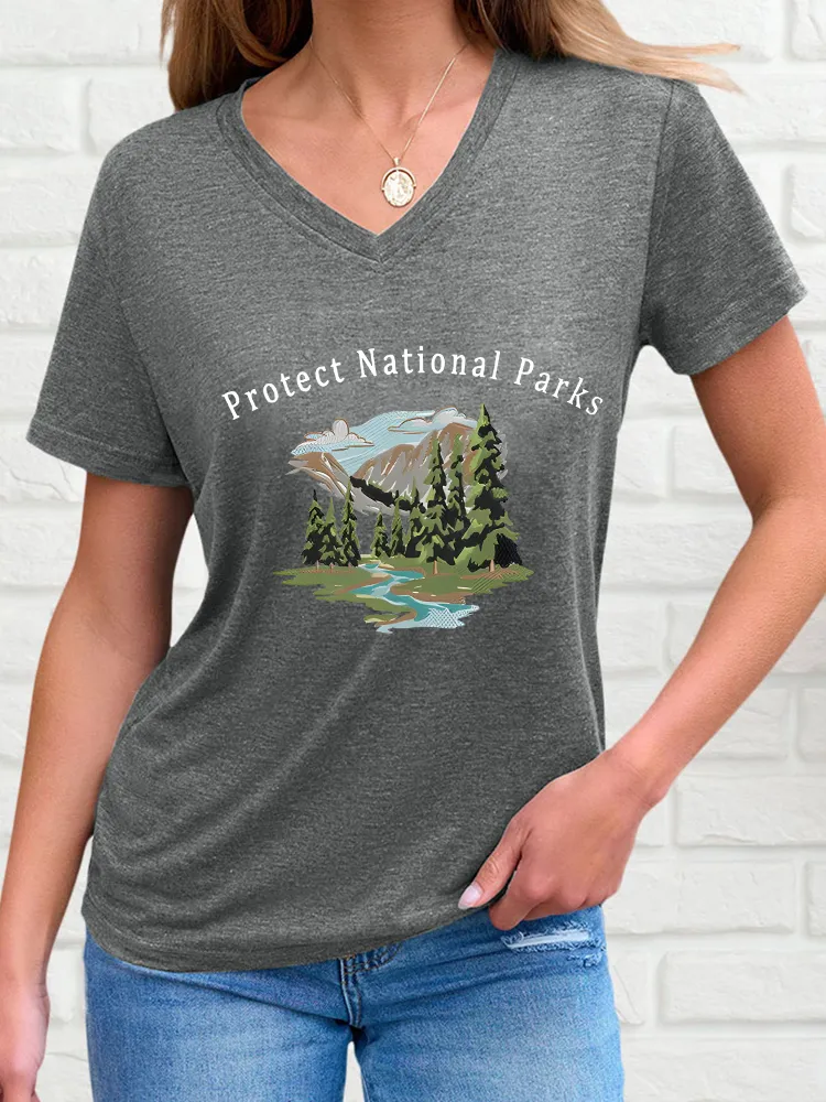 Women'S Protect National Parks V-Neck Short-Sleeved T-Shirt