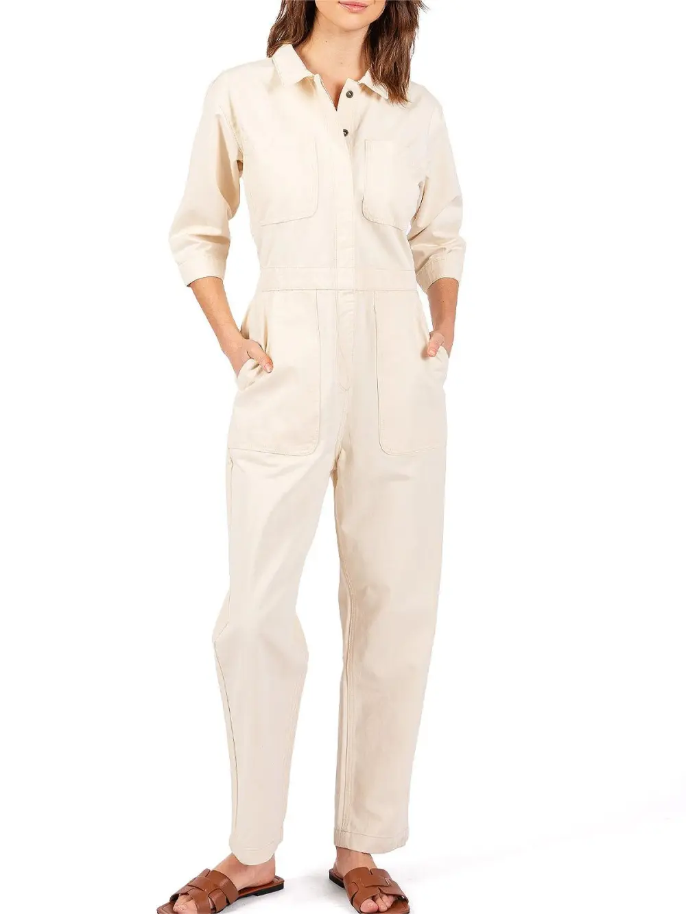 Olive Green Long - Sleeve Cargo Jumpsuit