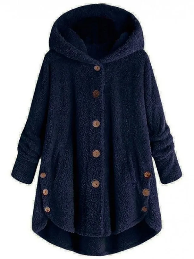 Women's Sherpa Jacket Fleece Teddy Coat Warm Heated Jacket Windproof Hooded Coat with Pocket Pink Minimalism Sweet Loose Fit Outerwear Long Winter Coat