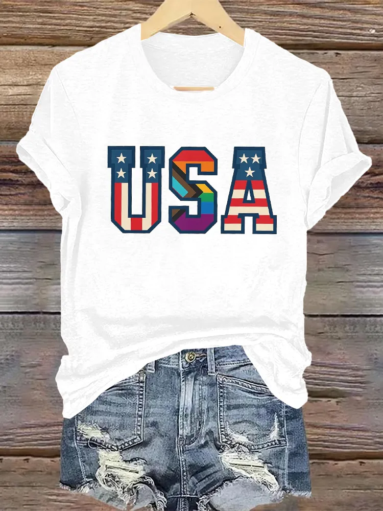 Woman'S Usa Crew Neck Short Sleeve T-Shirt