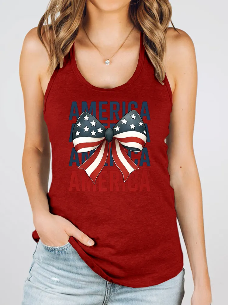 Women'S America Print Round-Necked Sleeveless Vest