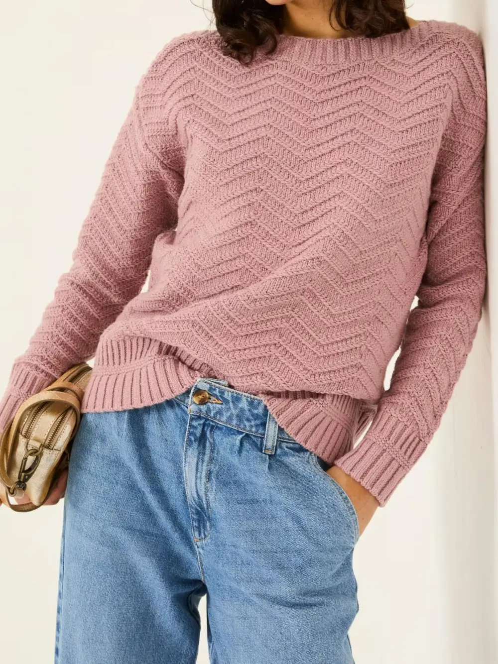 Mid Pink Textured Knitted Jumper