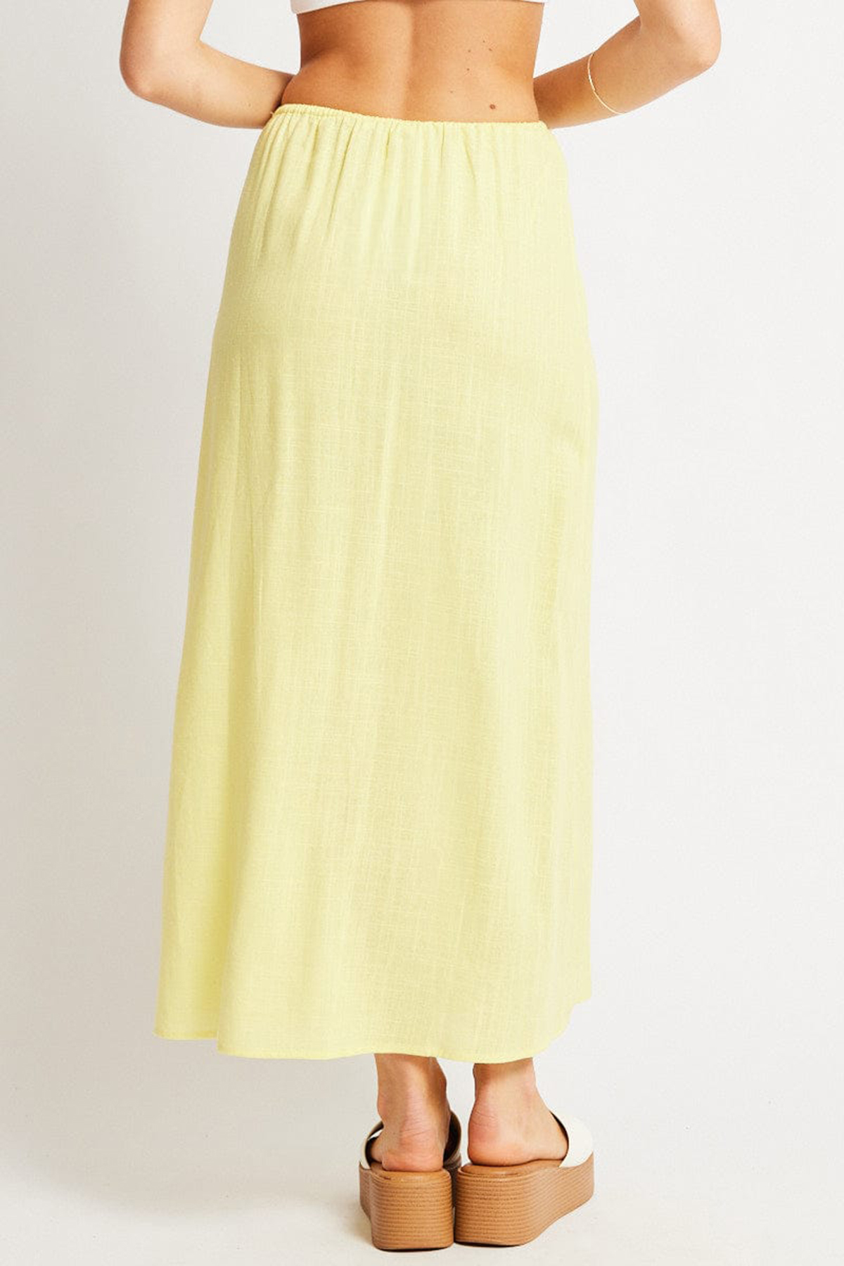 Yellow Midi Skirt Relaxed Fit Elastic Waist