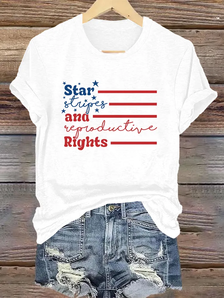 Woman'S Star And Rights Crew Neck Short Sleeve T-Shirt