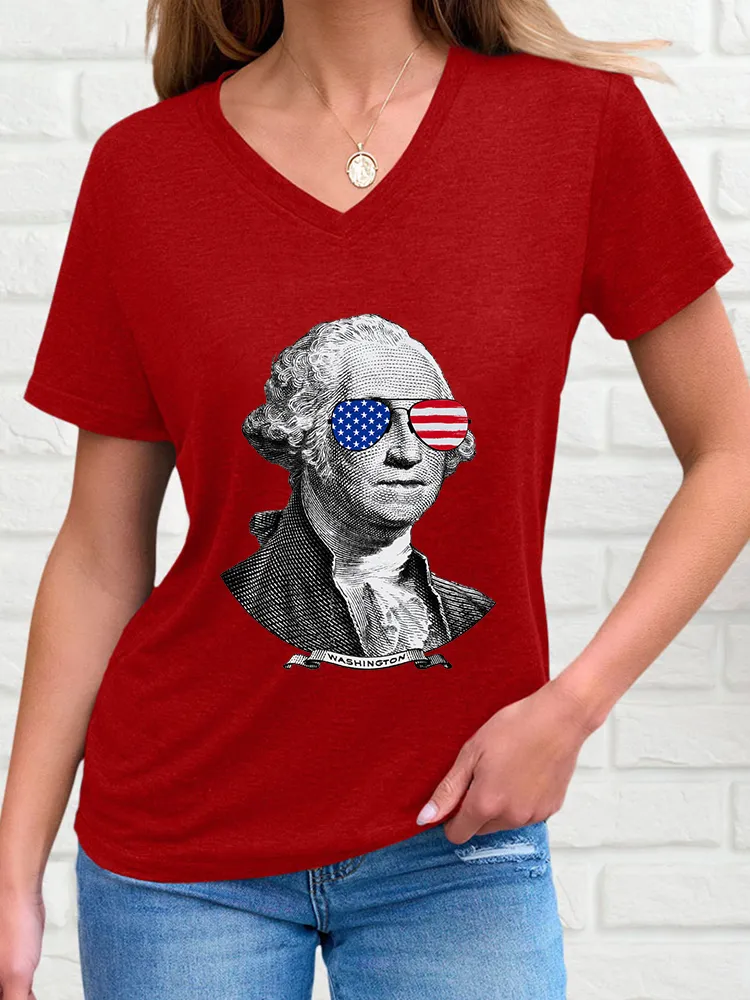 Woman'S Washington V-Neck And Short Sleeves T-Shirt