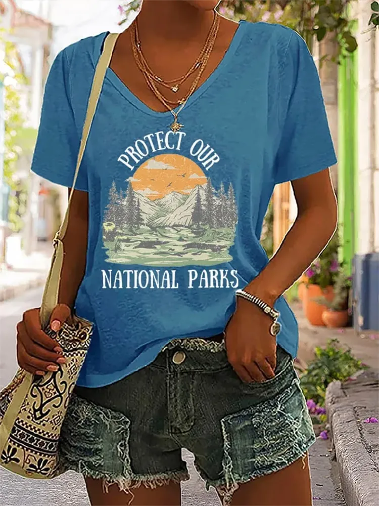 Women'S Protect Our National Parks Printed Short-Sleeved T-Shirt