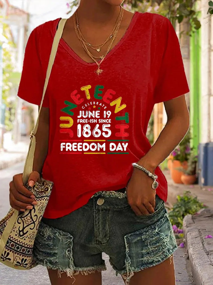 Women'S Junteenth Celebrate June 19 Free-Ish Since  1865 Freedom Day  V-Neck Short-Sleeved T-Shirt