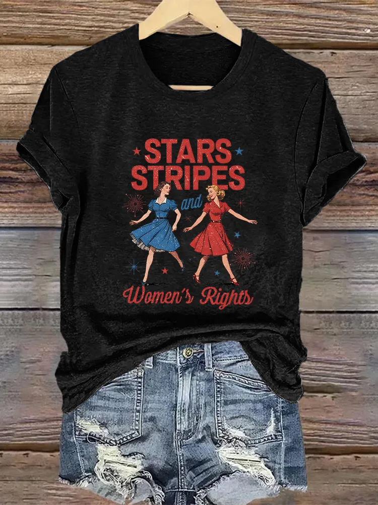 Woman'S Stars Stripes And Women'S Rights Crew Neck Short Sleeve T-Shirt