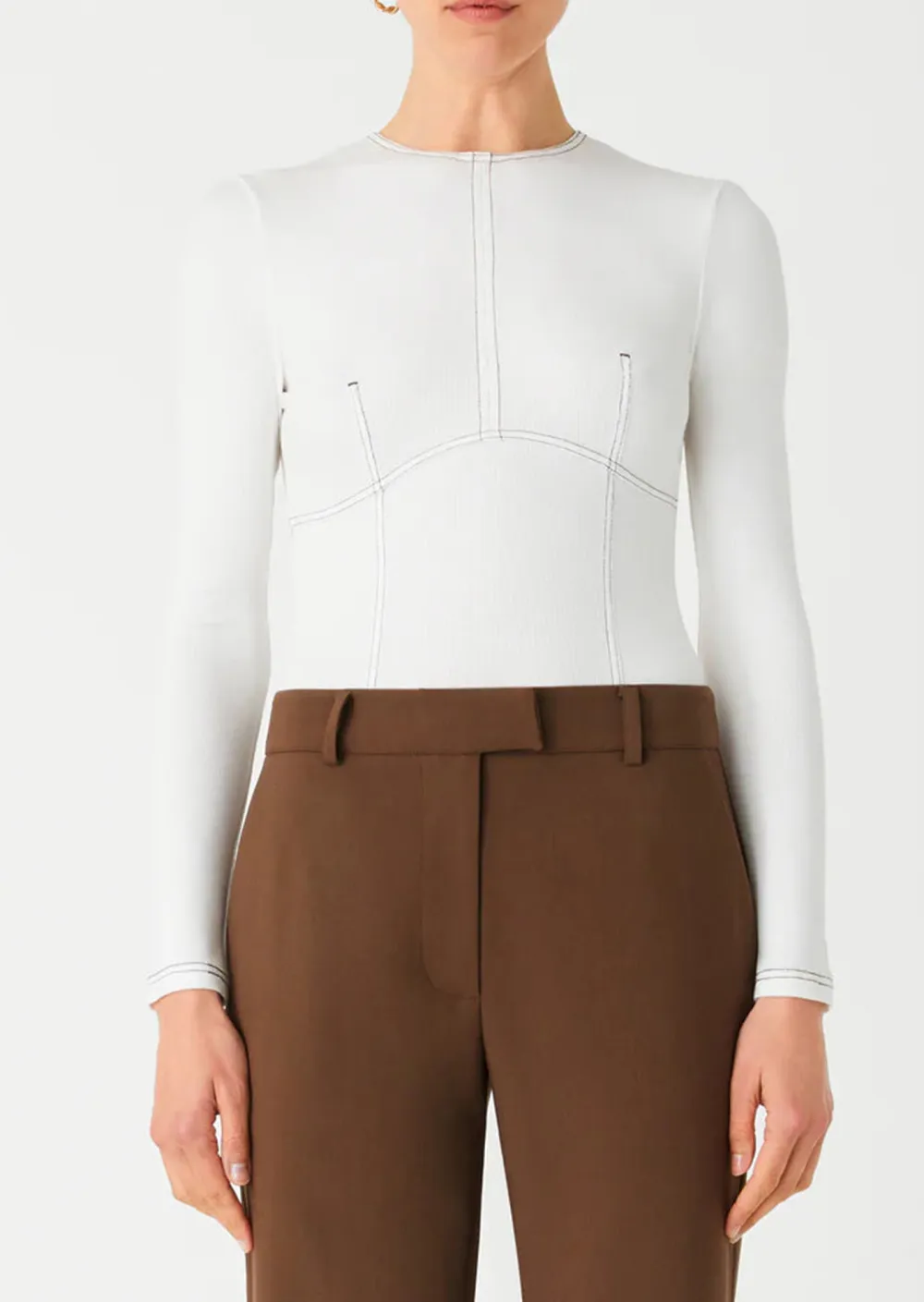 White Long Sleeve Stitched Top
