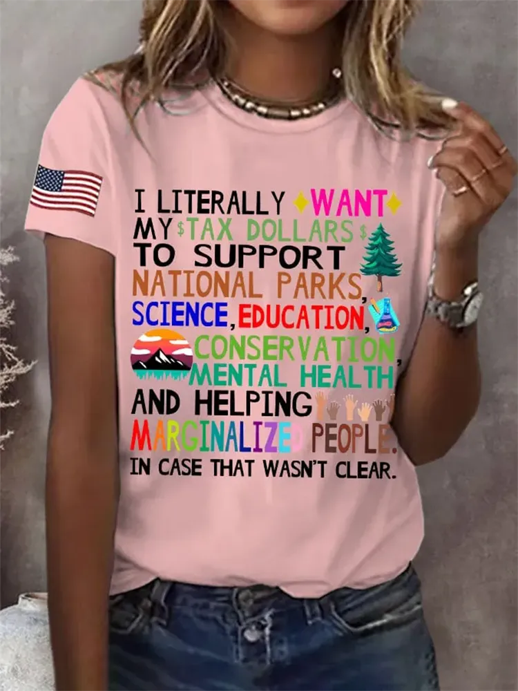 Women'S Support National Parks Print Round Neck T-Shirt