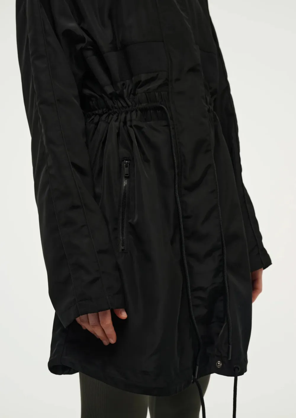 Black Drawstring Mid Length Jacket