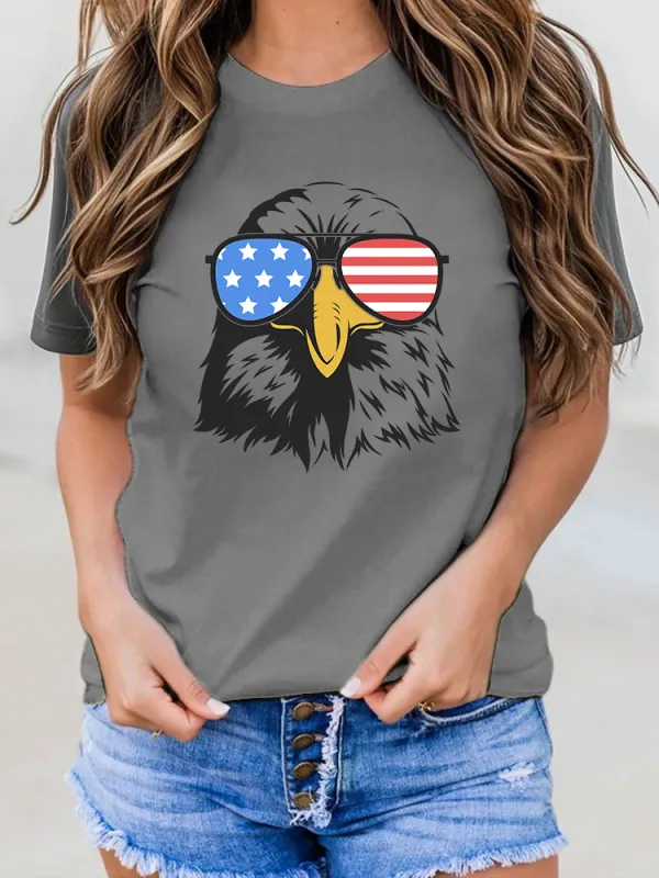 Star Striped Eagle Patriotic Style T-Shirt Round-Neck Short-Sleeved T-Shirt