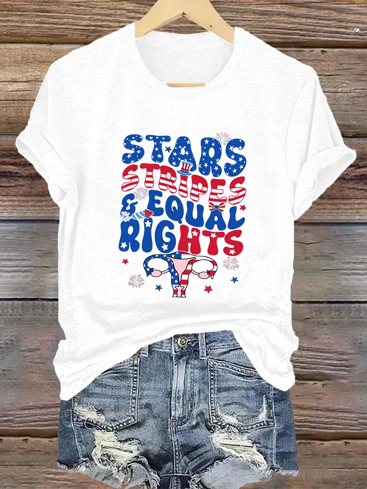 Woman'S Stars Stripes Equal Rights Crew Neck Short Sleeve T-Shirt