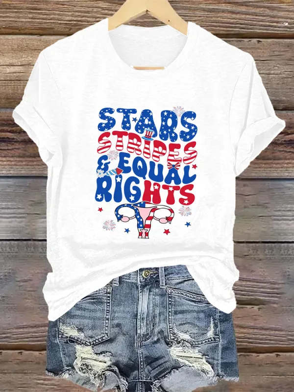 Woman'S Stars Stripes Equal Rights Crew Neck Short Sleeve T-Shirt