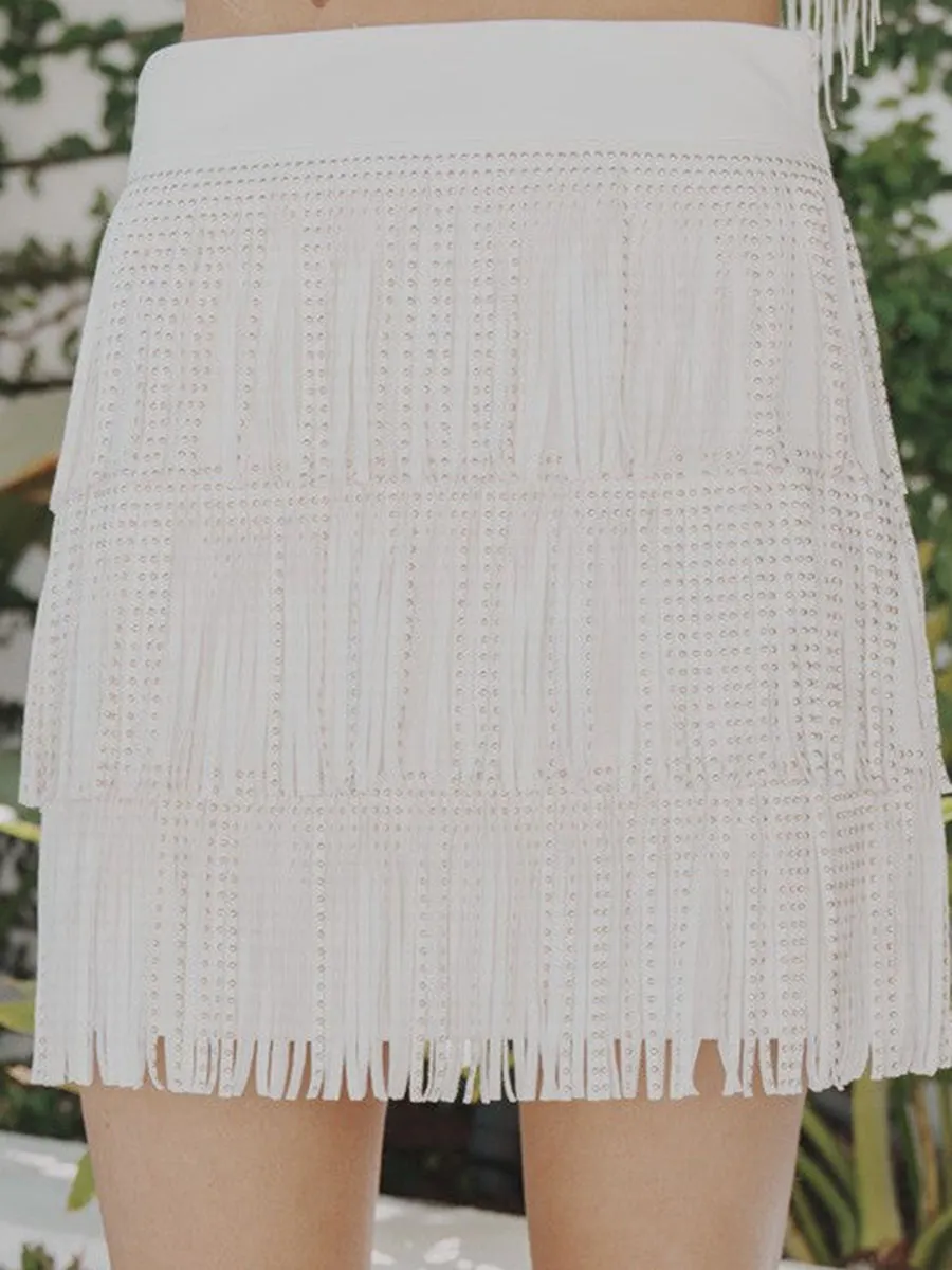 White Lace Fringe Blazer Mini Skirts