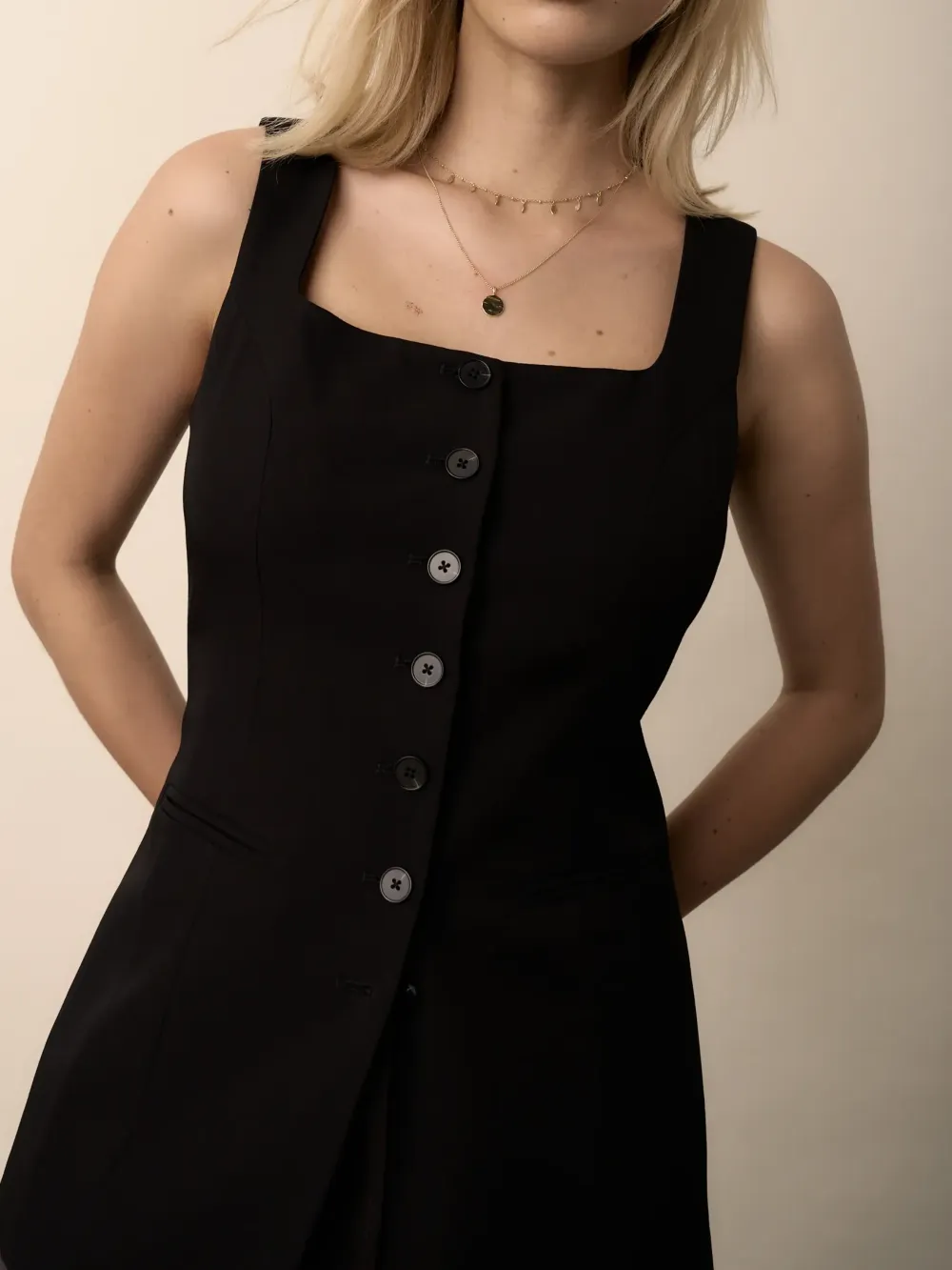 Black The Button Front Vest