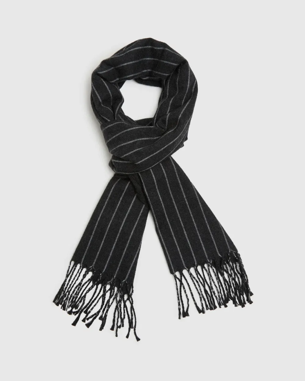 Black Pinstripe Wool Scarf